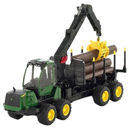 BRUDER John Deere 1210E lesnický traktor s přívěsem a nakládacím ramenem