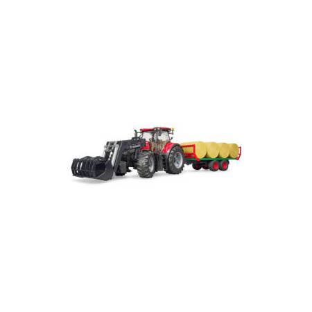 BRUDER Traktor Case IH Optum 300 CVX čelní nakladač a přívěs s 8 balíky